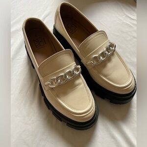 NOBO Chunky Heel Platform‎ Oxford Shoes Cream Silver Chain Slip On Shoes Size 8
